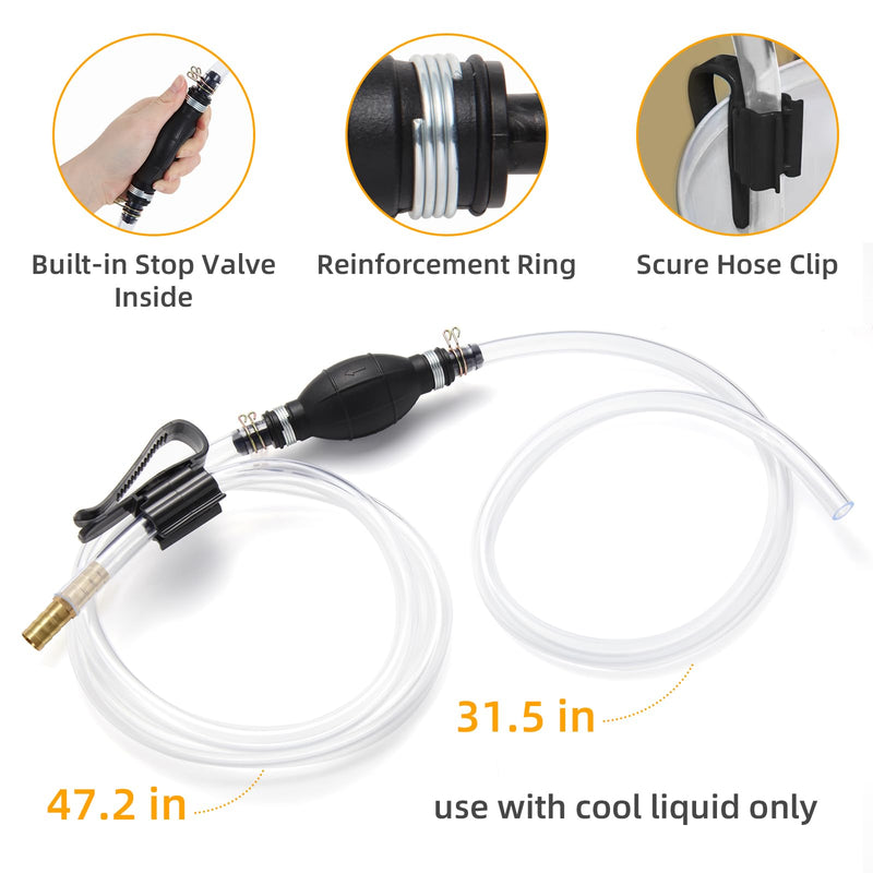 Gasoline Siphon Hose Pump, Hand Fuel Transfer Pump, High Flow Gas Siphon Pump for water Gasoline Oil Petrol Diesel, Manual Fuel Pump with 2 Premium PVC Hoses