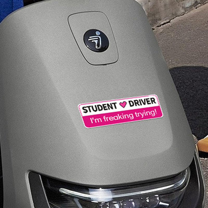 Student Driver Magnet for Car - 2-Pack Reflection Magnetic Bumper Sticker Set - Apologies in Advance & I'm Freaking Trying! - Removable Novice Driver Safety Attention Sign-Weather-Resistant(Pink) Pink