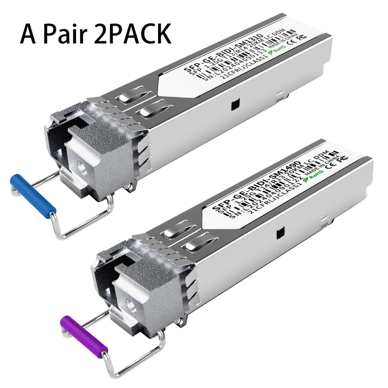 1.25G BiDi SFP Fiber Transceiver Module Pair, 1000BASE-BX-D, Single-Mode Simplex LC, Tx/Rx 1490nm/1310nm, DDM, SMF, Compatible with Cisco, Ubiquiti/Unifi, Mikrotik, TP-Link, HPE and More, up to 20km 2PCS SFP BIDI 1310nm/1490nm Module