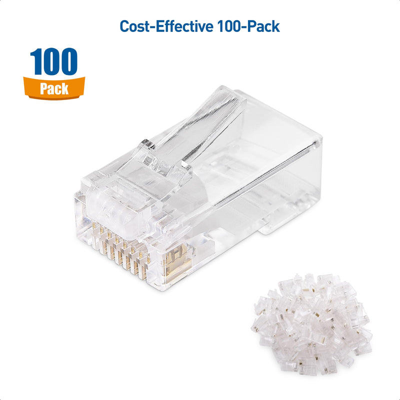 Cable Matters 100-Pack Cat 6 Pass Through RJ45 Connectors (Cat 6 Ends / Cat6 Connector / RJ45 Modular Plugs/Ethernet Plugs/Network Connector) for Solid or Stranded UTP Ethernet Cable Cat6 Pass-through