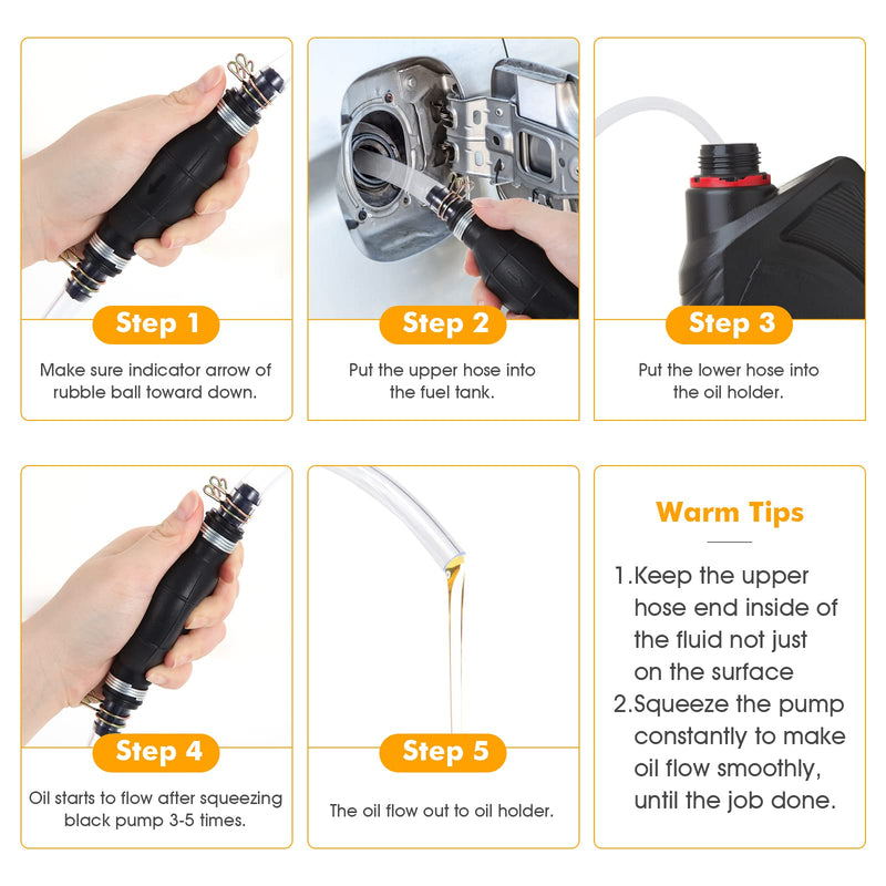 Gasoline Siphon Hose Pump, Hand Fuel Transfer Pump, High Flow Gas Siphon Pump for water Gasoline Oil Petrol Diesel, Manual Fuel Pump with 2 Premium PVC Hoses