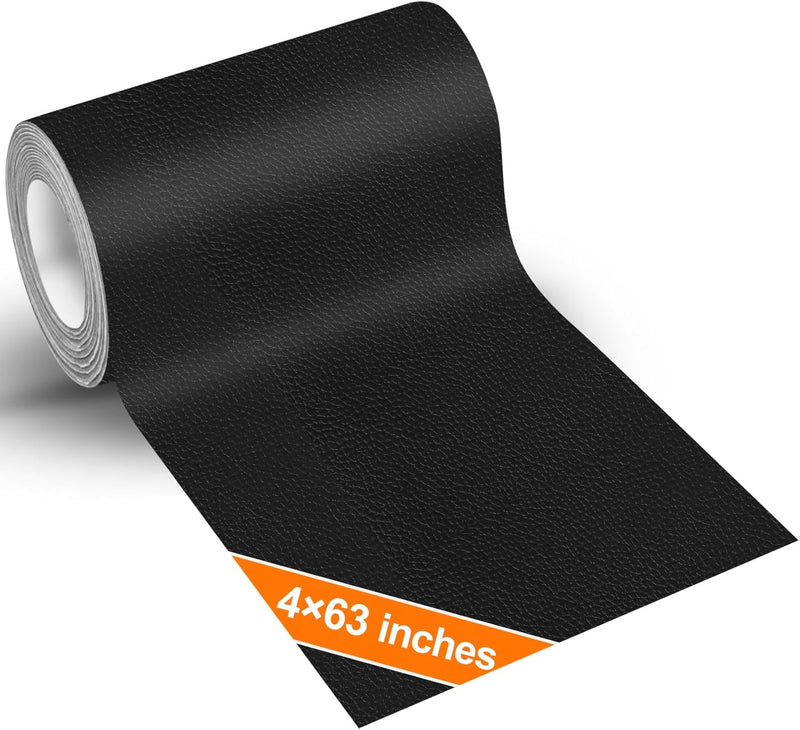 OAZ Self Adhesive Leather Repair Tape, 4X63 inch Leather Repair Patch for Furniture, Leather Repair Kit for Car Seats, Couch, Sofas, Chairs (Black) Black