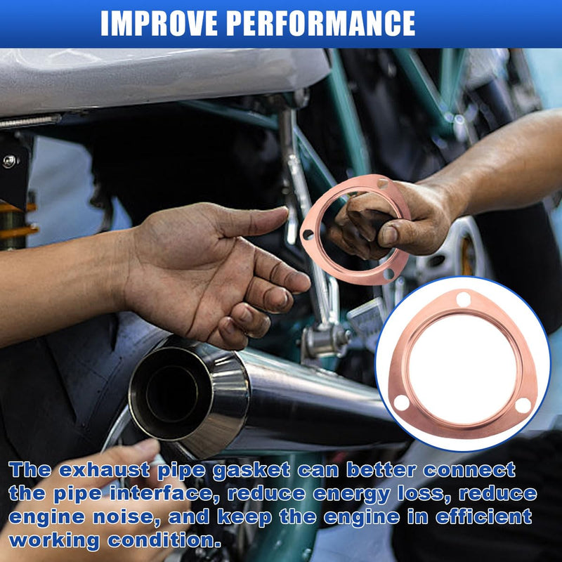 2PCS 2.5 Inch Copper Header Exhaust Gaskets, Golden Car Exhaust Pipe Collector Gaskets, Sturdy Reusable Parts, Automotive Exhaust Accessories for SBC BBC 302 350 454