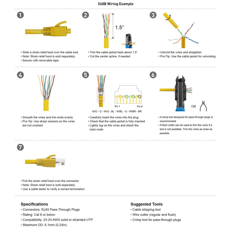 Cable Matters 100-Pack Cat 6 Pass Through RJ45 Connectors (Cat 6 Ends / Cat6 Connector / RJ45 Modular Plugs/Ethernet Plugs/Network Connector) for Solid or Stranded UTP Ethernet Cable Cat6 Pass-through