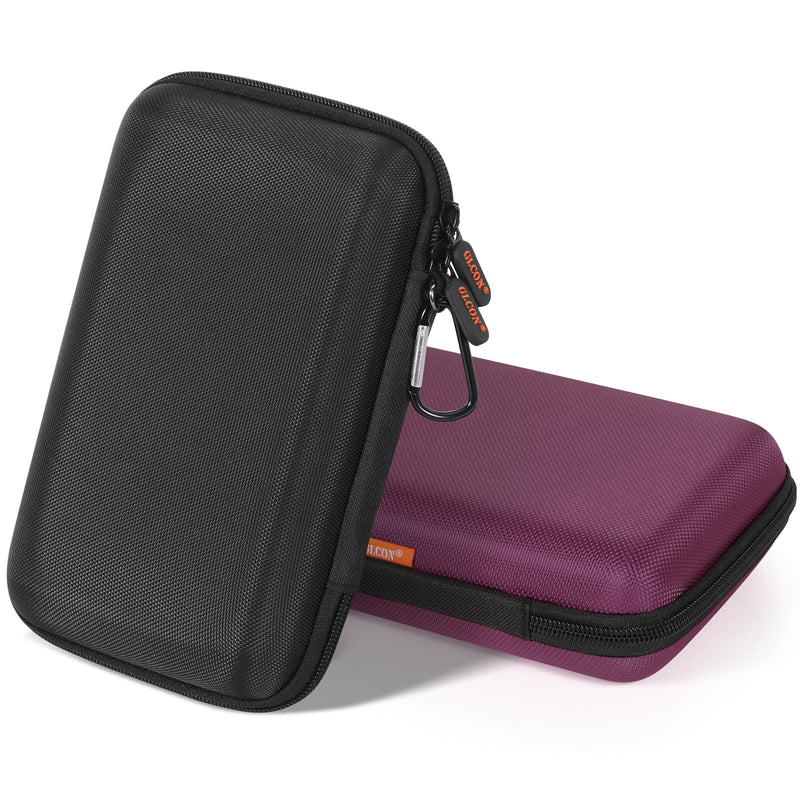 2 Colors Shockproof Hard Shell Carrying Case for GPS, External Hard Drive, Power Bank, Charger, Cable, Heart Monitor, Cell Phone, Electronic Accessories - Larger Capacity Storage Pouch Travel Bag Z Black and Deep Purple