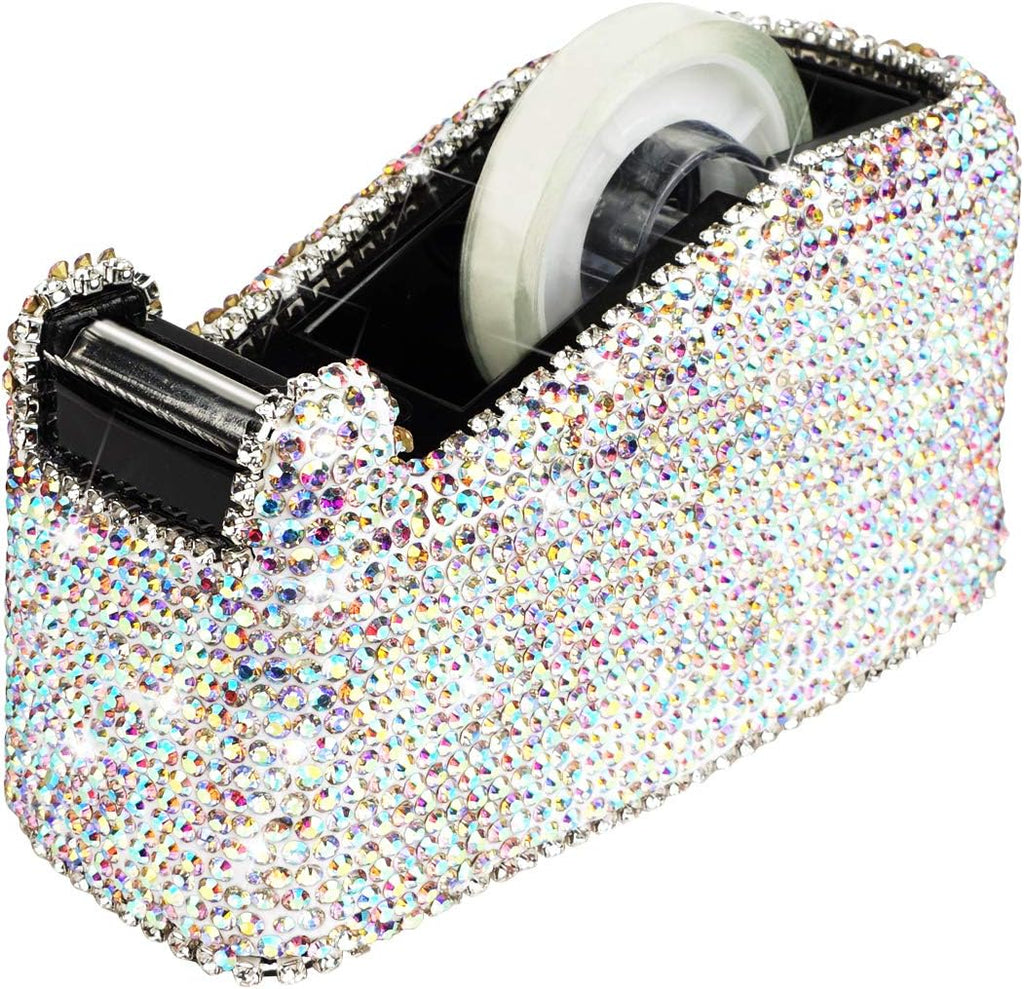 Bling Bling Crystal Luxury Handmade Diamond Desktop Tape Dispenser for Fashion Girls Women (White) 1.white