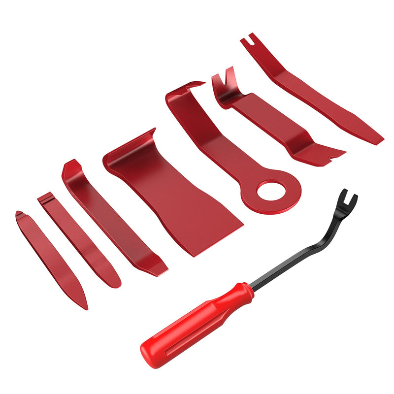 GOOACC 8PCS Auto Trim Scratch Removal Tool Car Audio Dash Panel Window Molding Fastener Remover Tool Kit-Red Red