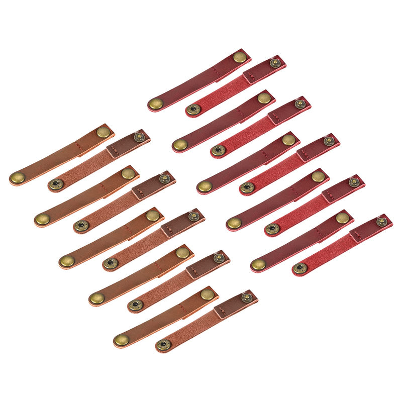 MECCANIXITY Leather Cable Straps Cable Ties, Cord Organizer, Portable Cable Management for USB Cables, Headphone Wires, Light Brown/Wine Red, Pack of 20 Light Brown,wine Red
