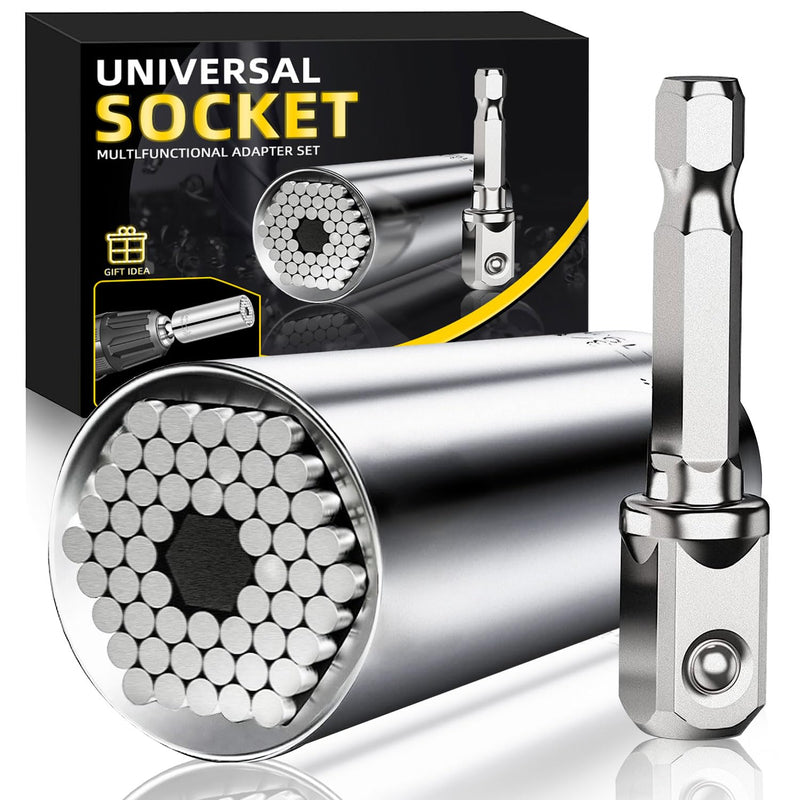 Stocking Stuffers for Adults Men, Universal Socket Tools, Christmas White Elephant Gifts for Adults Dad Husband Boyfriend, Cool Gadgets Wrench Set with Power Drill Adapter-Silver Silver