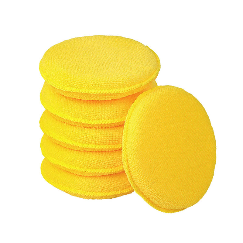 Microfiber Wax Applicator Pads, Car Wax Applicator, Buffing & Detail Polishing Foam Pads for Car Cleaning and Fine Polishing (5" Diameter, 6 Pack) - Yellow