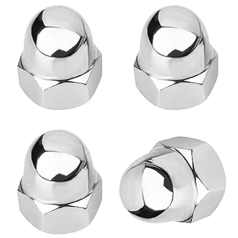 License Plate Retainer Nuts/Screws Compatible with Volvo XC90/ S60/ S40/ S90/ V60/ V90 (Screws onto Existing Stud) - Tall Dome/Acorn Head with Flange Stainless Steel Cap - 4 PCS SILVER
