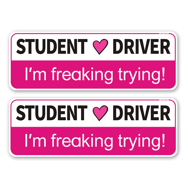 Student Driver Magnet for Car - 2-Pack Reflection Magnetic Bumper Sticker Set - Apologies in Advance & I'm Freaking Trying! - Removable Novice Driver Safety Attention Sign-Weather-Resistant(Pink) Pink