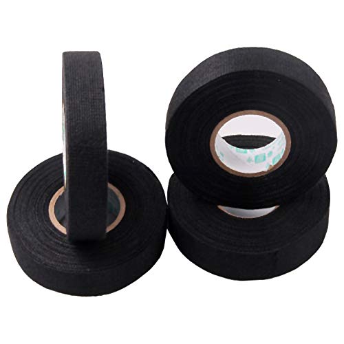 Automotive Wiring Harness Cloth Tape, High Temp Wire Harness Wrapping Tape, Black Adhesive Fabric Tape,Noise Damping Heat Proof (19MM × 25M)(2 Rolls)