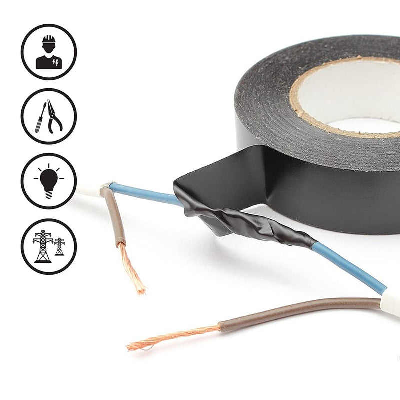 Black Electrical Tape 6 Pack Each Roll 0.6" x 50' - Viaky High End Industrial Grade - Rated to 176 Degrees & 600 Volts - Vinyl Insulating Backing - Perfect for Electric Wiring Projects 6 black
