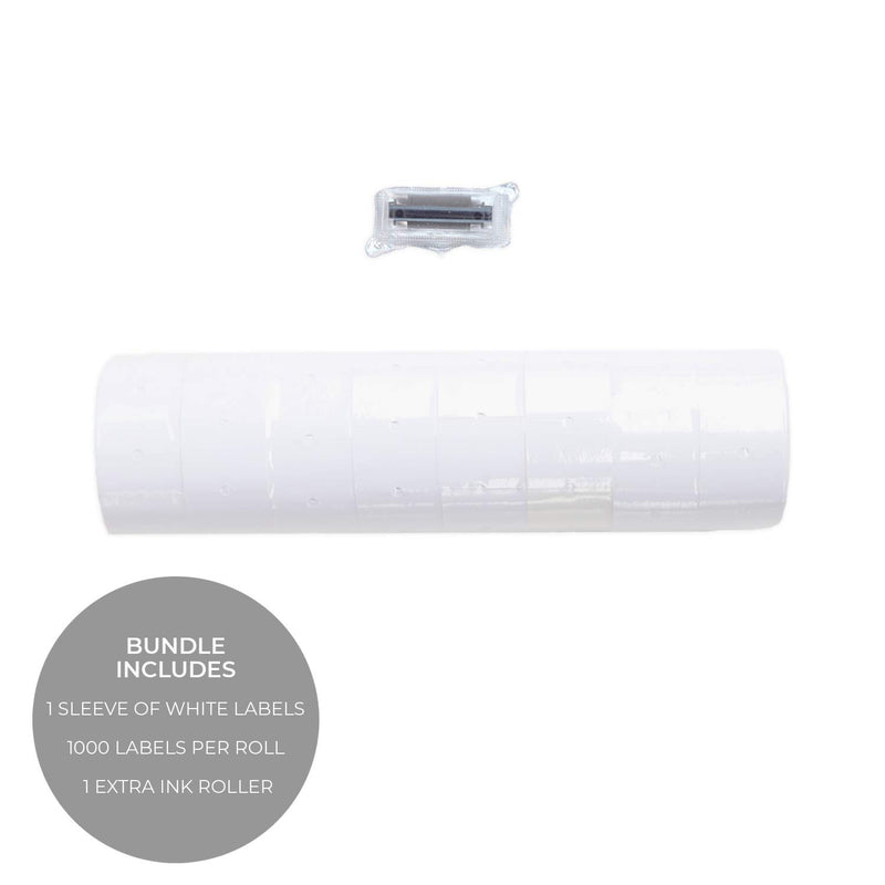 1-Line White Labels for SBLabeler Price and Date Guns / 8000 One Line Blank Labels/Black Ink Roller Included
