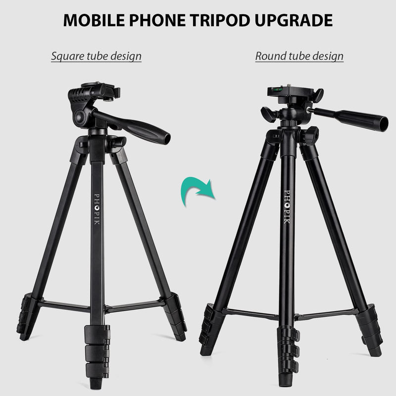 PHOPIK Phone Tripod 55 inches, Aluminum Travel/Camera/Mobile Phone Tripod with Carrying Bag with a Maximum Load of 6.6 pounds, Remote Shutter, Compatible with Smartphone & Tablet & Camera.