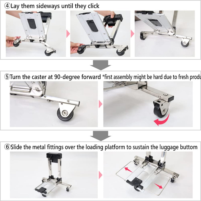 Japard 44lbs Load Capacity Foldable Hand Truck, Folding Travel Trolley - with 2 Wheels for Small Luggage, Lightweight, Compact in Size, Portable in Backpack, Luggage Carrying Cart for Business Trip