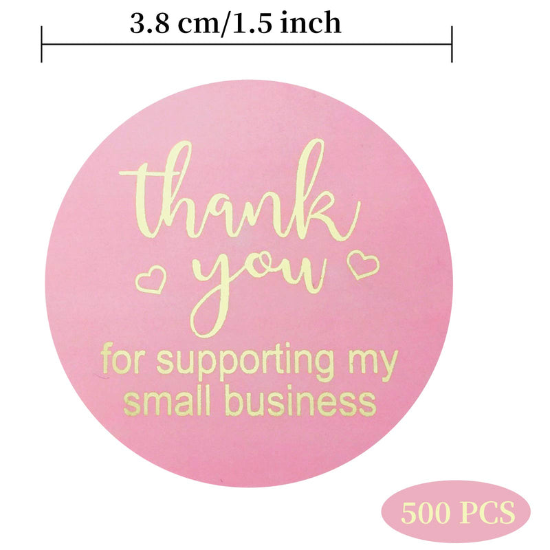 1.5in Thank You Stickers,Roll of 500 Thank You for Supporting My Small Business Sticker Labels,Adhesive Thank You Round Label Stickers for Gift Packaging,Greeting Card,Bouquet,Mailer&Retail Bag,Pink 1.5in Pink