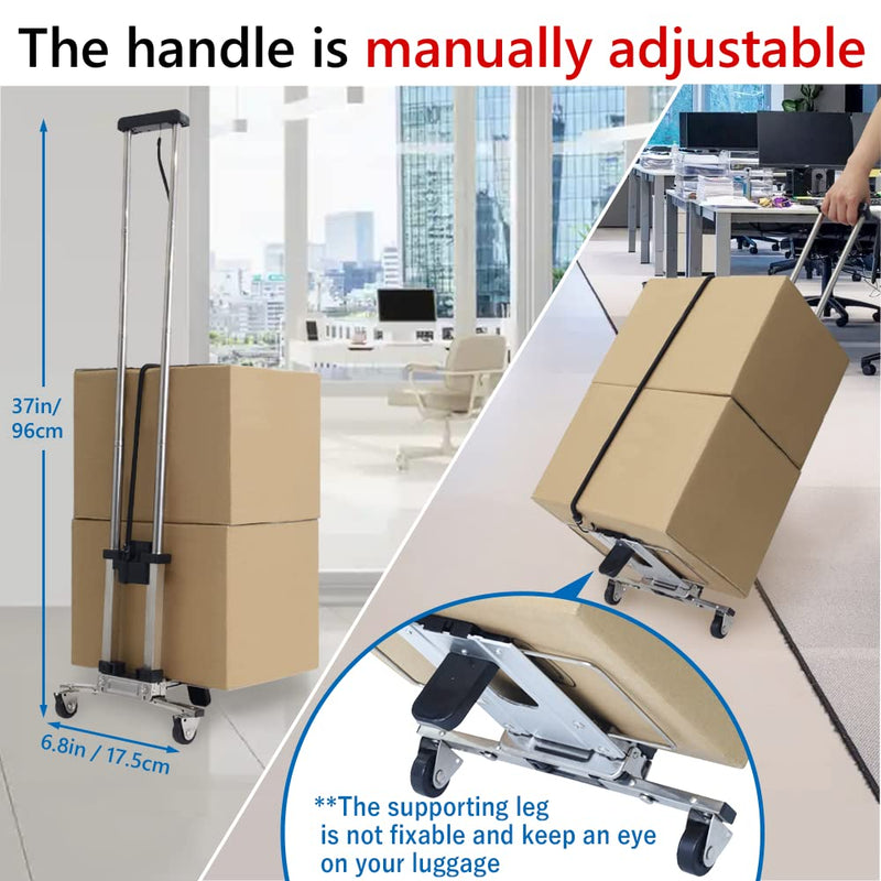 Japard 44lbs Load Capacity Foldable Hand Truck, Folding Travel Trolley - with 2 Wheels for Small Luggage, Lightweight, Compact in Size, Portable in Backpack, Luggage Carrying Cart for Business Trip