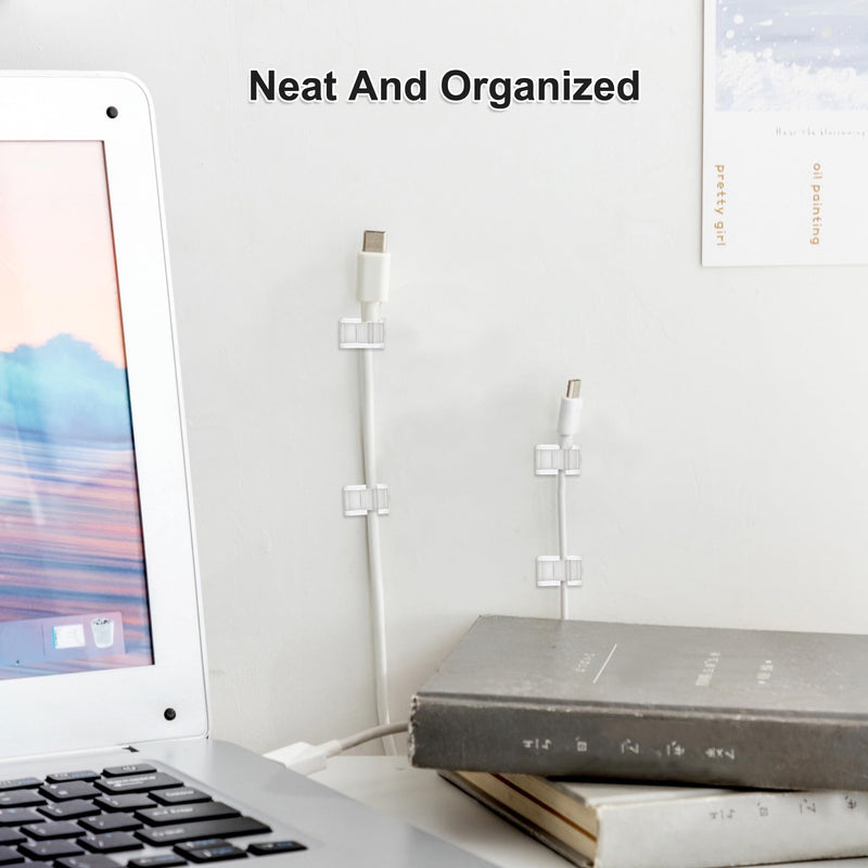 Xuuza 50Pcs Locking Tab Cable Clips, Adhesive Cord Organizer Cable Management Guide for PC Desk Computer Mouse Phone USB Charging Cables Indoor Office Home (White) white