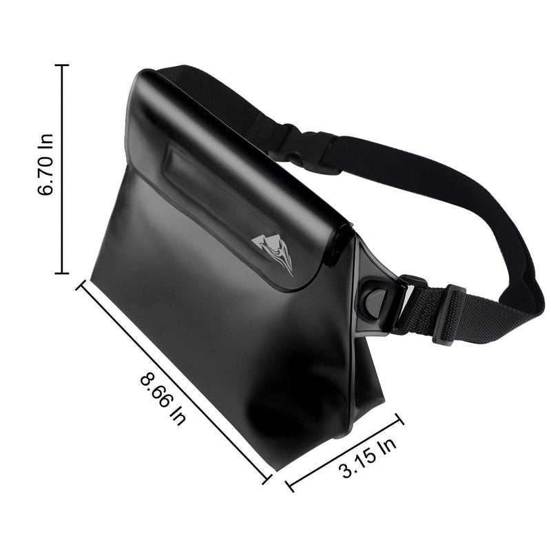 HEETA 2-Pack Waterproof Pouch with Waist Strap, Screen Touchable Dry Bag with Adjustable Belt for Phone Valuables for Swimming Snorkeling Boating Fishing Kayaking Blue & Black