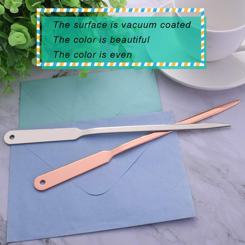 WXJ13 2 Pack Letter Openers Stainless Steel Lightweight Hand Envelope Slitter, Silver and Rose Gold