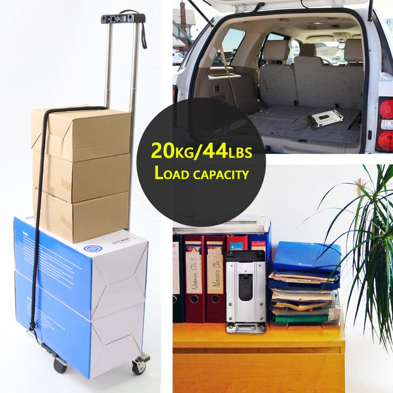 Japard 44lbs Load Capacity Foldable Hand Truck, Folding Travel Trolley - with 2 Wheels for Small Luggage, Lightweight, Compact in Size, Portable in Backpack, Luggage Carrying Cart for Business Trip