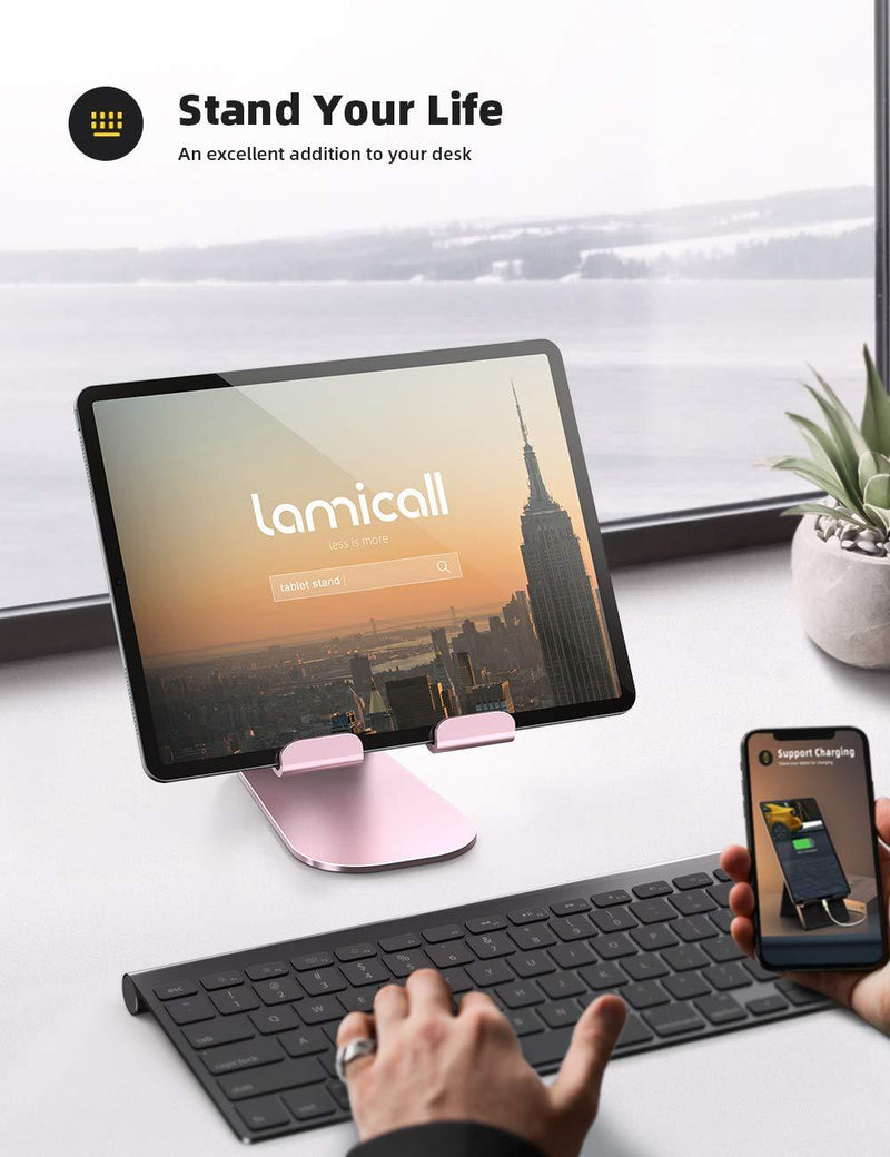 Tablet Stand Adjustable, Lamicall Tablet Stand : Desktop Stand Holder Dock Compatible with Tablet Such as iPad 2018 Pro 9.7, 10.5, Air Mini 4 3 2, Kindle, Nexus, Tab, E-Reader (4-13'') - Rose Gold