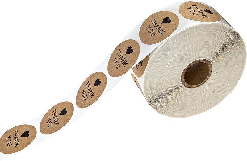 1.5 Inch Round Kraft Thank You Stickers / 1,000 Labels Per Roll