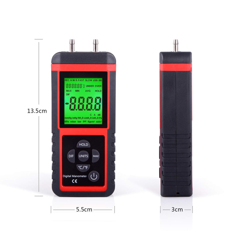 EHDIS Manometer Gas Pressure Tester Digital Air Pressure Meter Differential Pressure Gauge HVAC Gas Pressure Tester
