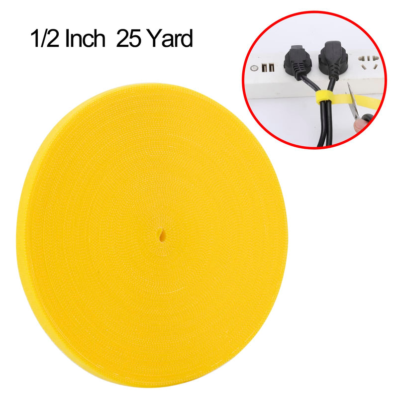 1/2 inch Reusable Fastening Tape Cable Ties Double-Sided Hook-and-Loop Cable Management Tape (Yellow 25 Yards)