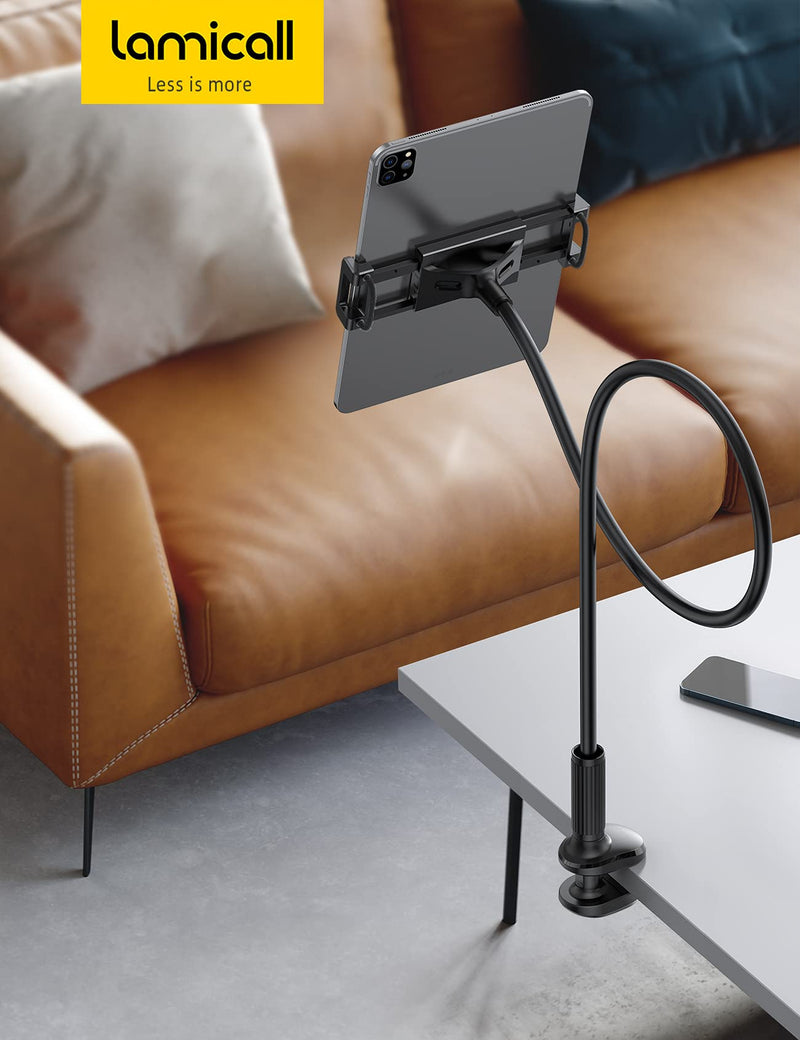 Gooseneck Tablet Mount Holder for Bed - Lamicall Flexible Tablet Arm Clamp for Bed Compatible with Pad Mini 7.9, Air 9.7, Pro 10.5, Switch, Galaxy Tabs, More 4.7-11" Device - Black