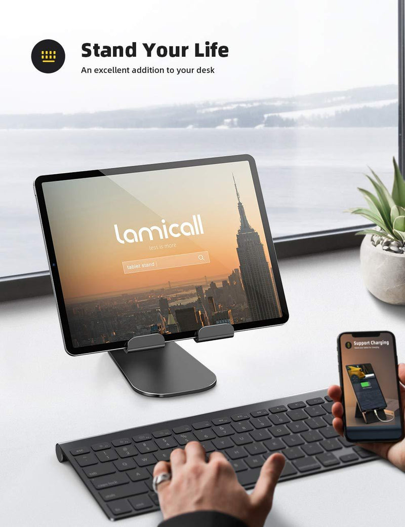 Tablet Stand Adjustable, Lamicall Tablet Stand : Desktop Stand Holder Dock Compatible with Tablet Such as iPad 2018 Pro 9.7, 10.5, Air Mini 2 3 4, Kindle, Nexus, Accessories, E-Reader (4-13'')-Black Black