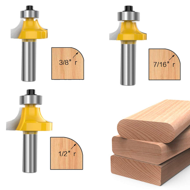 1/2 Inch Shank Round-Over Router Bits Corner Rounding Edge-Forming Roundover Beading Router Bit Set - 1/8" 1/4" 3/16" 7/16" 3/8" 1/2" Radius 6 Pcs by ROOCBIT Corner Round Bit-1/2"Shank-6PCS