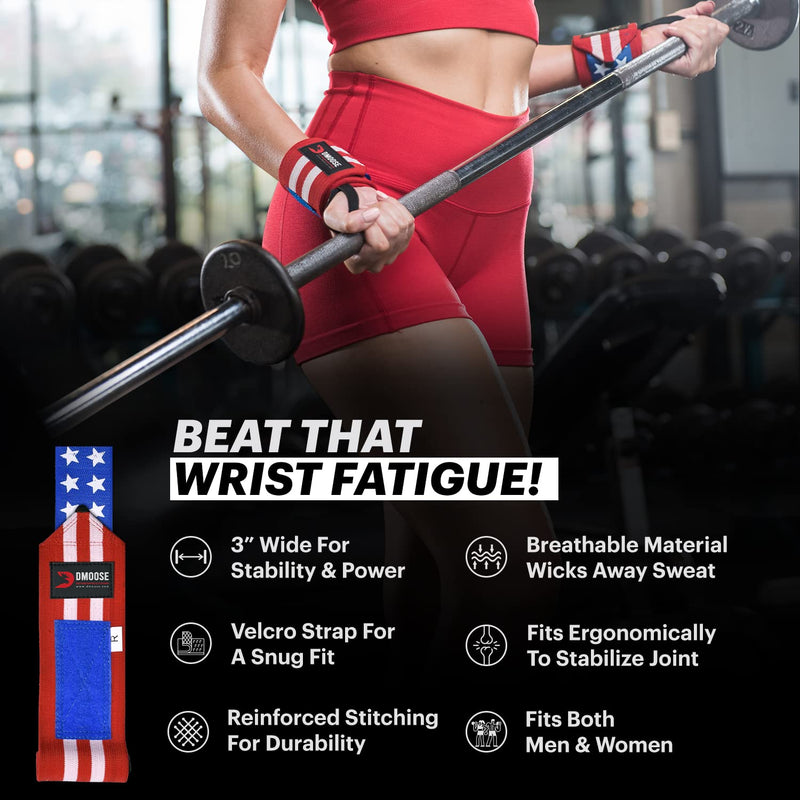 DMoose Wrist Wraps, Avoid Injury and Maximize Grip with Thumb Loop, 18" or 12" Gym Straps Pair, Wrist Straps for WeightLifting, Powerlifting, Bench Press, Bodybuilding, Deadlift Straps for Men & Women .Black 18''