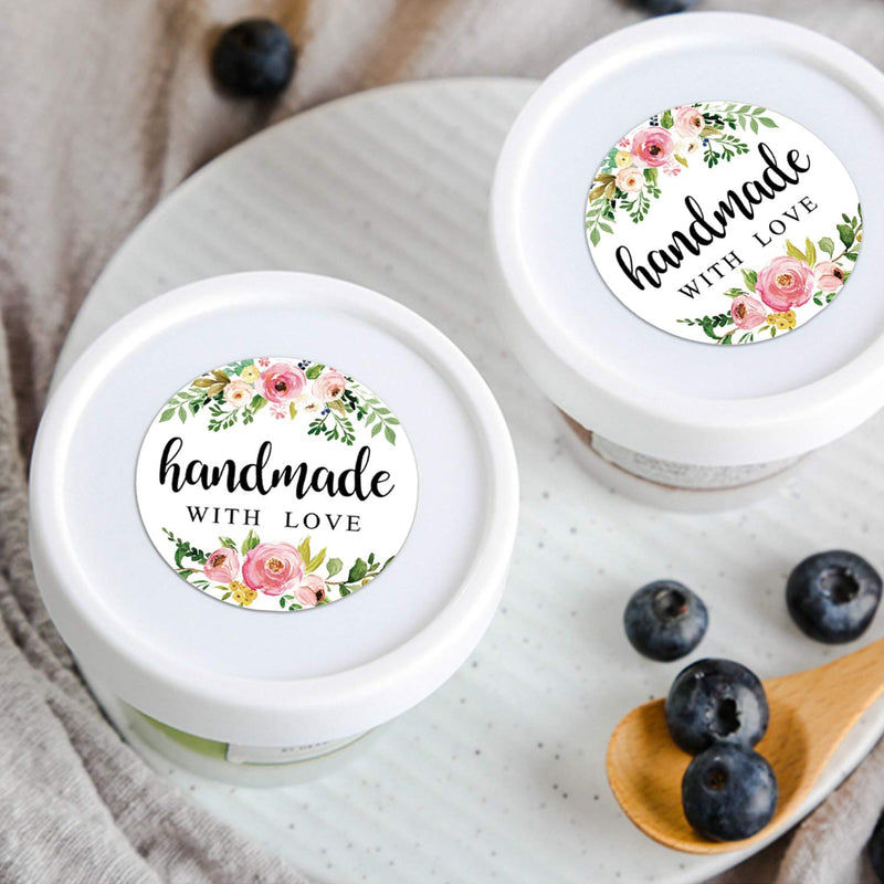 1.4 Inch Floral Handmade with Love Stickers, Homemade with Love Stickers, 500 Round Adhesive Label Stickers, Packaging Stickers Perfect for Baking, Craft Project, Gift Package Decoration.