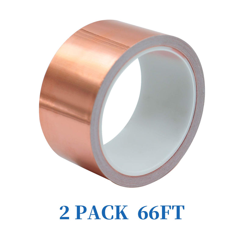 2 Pack Copper Foil Tape 2inch x 33ft, Copper Shielding Tape with Conductive Adhesive for Electrical Repairs,Guitar or EMI Shielding, DIY Decoration,Stained Glass, Grounding,Paper Circuits, BOMEI PACK