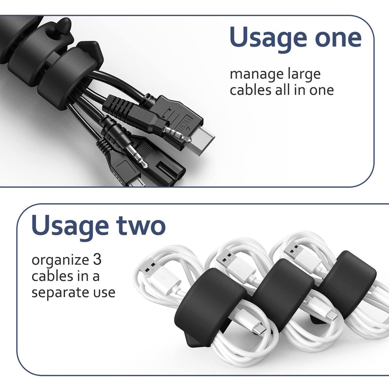 ELFRhino Cord Organizer 10 Pack Reusable Cable Straps, 3 in 1 Multipurpose Cable Protector for Earbuds Earphone Headphone Headset Wrap Winder Holder Keeper Manager Management (3L Black) 3l Black 10pcs