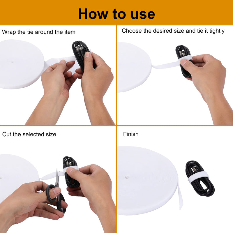 Reusable Wire Management Roll Nylon Fastening Cable Ties Straps XINYIBO 1/2 Inch Double-Sided Hook and Loop Tape (White, 25 Yards)