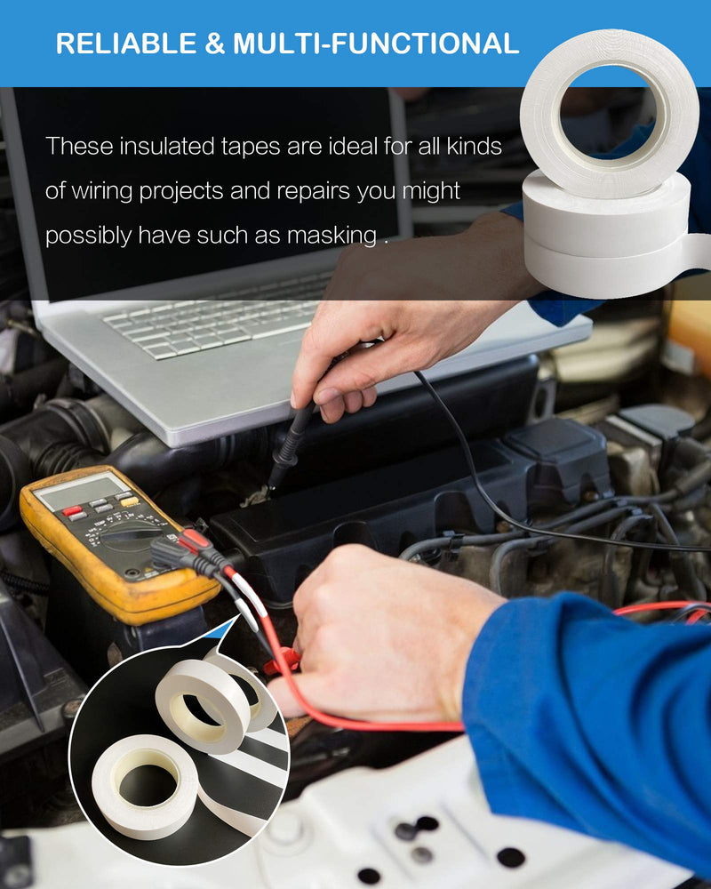Wapodeai 3pcs Electrical Tape, Professional White Electrical Tape, Flame Retardant Indoor Outdoor High Temperature Resistance Electric Tape, 0.62 in X 50 ft.