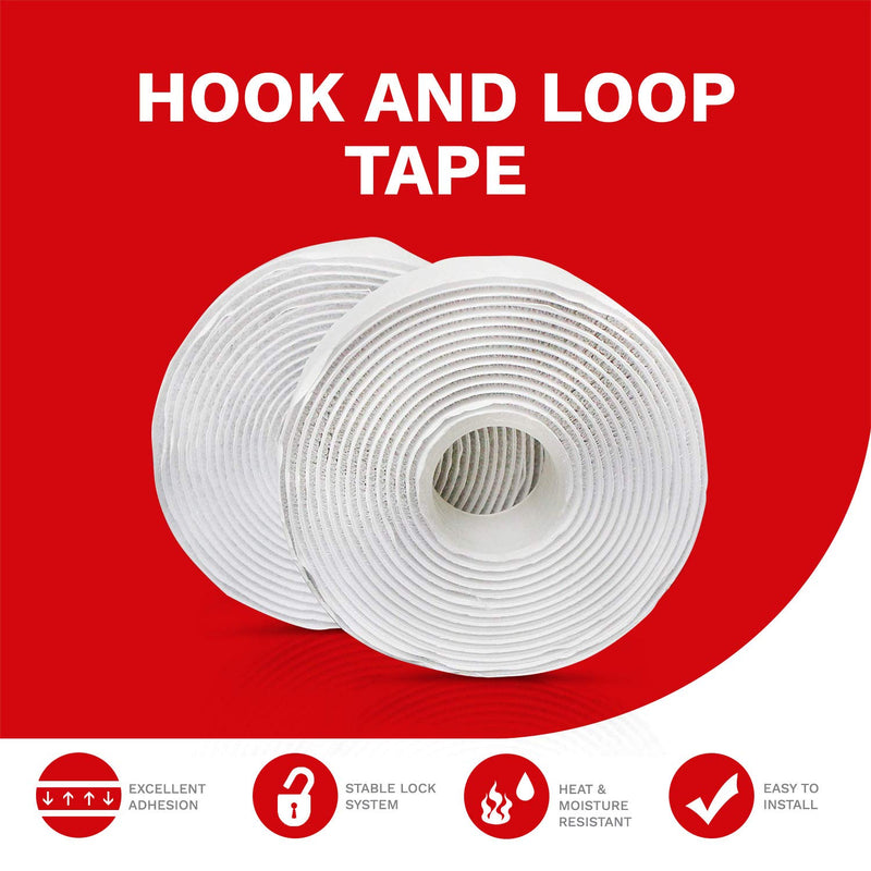 XFasten Adhesive Hook and Loop, White, 1-Inch x 10-Foot Sticky Back Double-Sided Hook Loop Tape for Textile, Tools, Gardening Beds