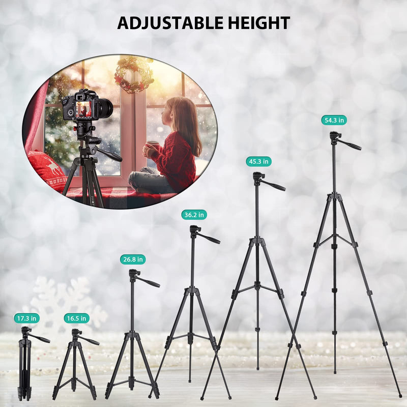 PHOPIK Phone Tripod 55 inches, Aluminum Travel/Camera/Mobile Phone Tripod with Carrying Bag with a Maximum Load of 6.6 pounds, Remote Shutter, Compatible with Smartphone & Tablet & Camera.