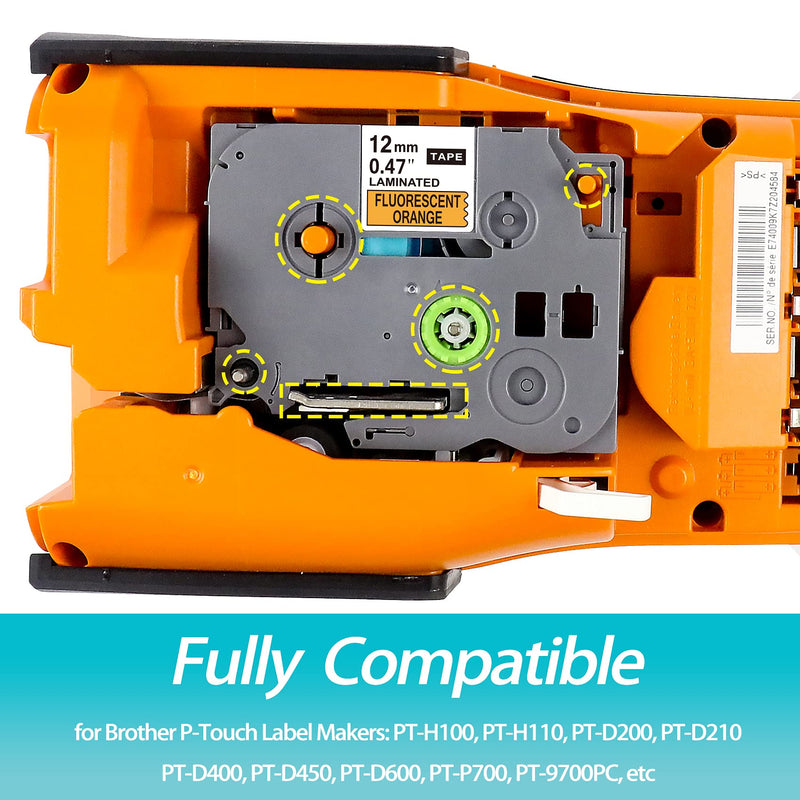 4-Pack 12mm 0.47 Inch P Touch Label Maker Tape TZe-MQP35 TZe-B31 C31 D31 Label Tape, Compatible with Brother P Touch PT-D210 PT-H100 PT-H200 PT-D400, Laminated TZe TZ Tape, Pink/Orange/Yellow/Green