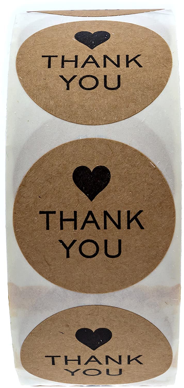 1.5 Inch Round Kraft Thank You Stickers / 1,000 Labels Per Roll