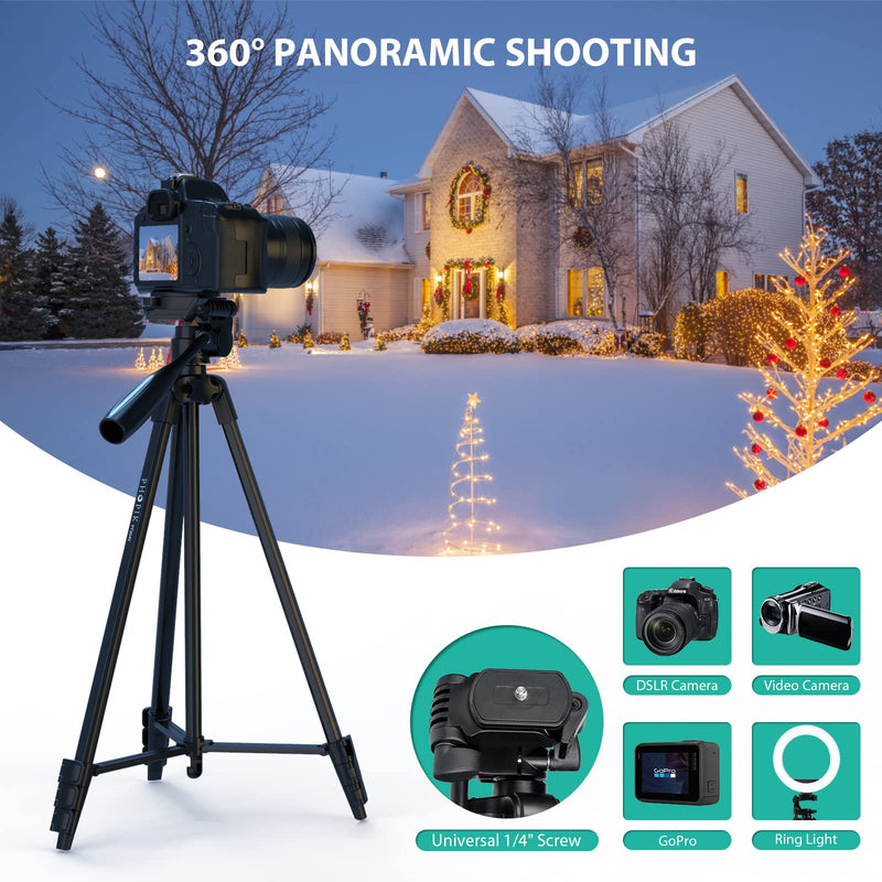 PHOPIK Phone Tripod 55 inches, Aluminum Travel/Camera/Mobile Phone Tripod with Carrying Bag with a Maximum Load of 6.6 pounds, Remote Shutter, Compatible with Smartphone & Tablet & Camera.