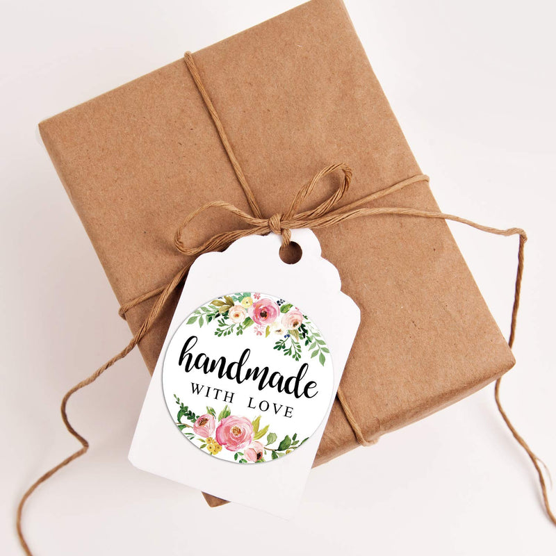 1.4 Inch Floral Handmade with Love Stickers, Homemade with Love Stickers, 500 Round Adhesive Label Stickers, Packaging Stickers Perfect for Baking, Craft Project, Gift Package Decoration.
