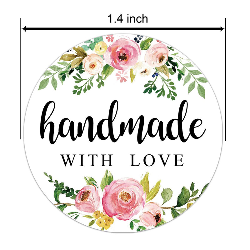 1.4 Inch Floral Handmade with Love Stickers, Homemade with Love Stickers, 500 Round Adhesive Label Stickers, Packaging Stickers Perfect for Baking, Craft Project, Gift Package Decoration.