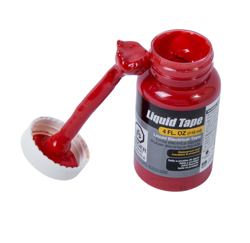 Gardner Bender, Red LTR-400 Liquid Tape, Home/Auto/Marine/Electric Applications, Indoor/Outdoor Use, Brush On, Repair/Seal/Insulate & Protect, 4 Oz Bottle