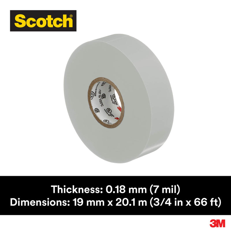 3M Safety Scotch Vinyl Color Coding Electrical Tape 35, 3/4 in x 66 ft, Gray