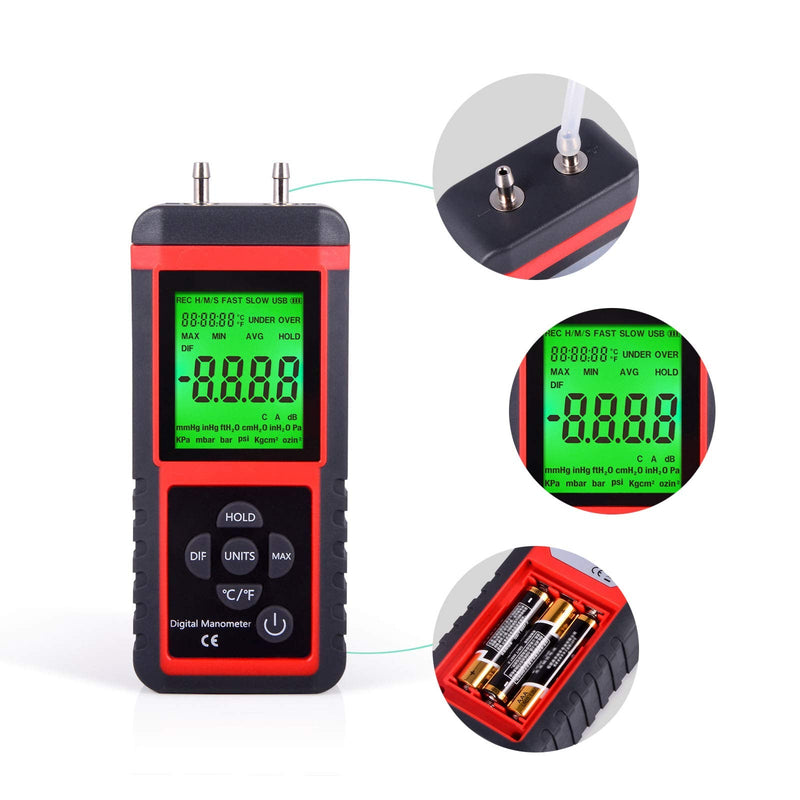 EHDIS Manometer Gas Pressure Tester Digital Air Pressure Meter Differential Pressure Gauge HVAC Gas Pressure Tester